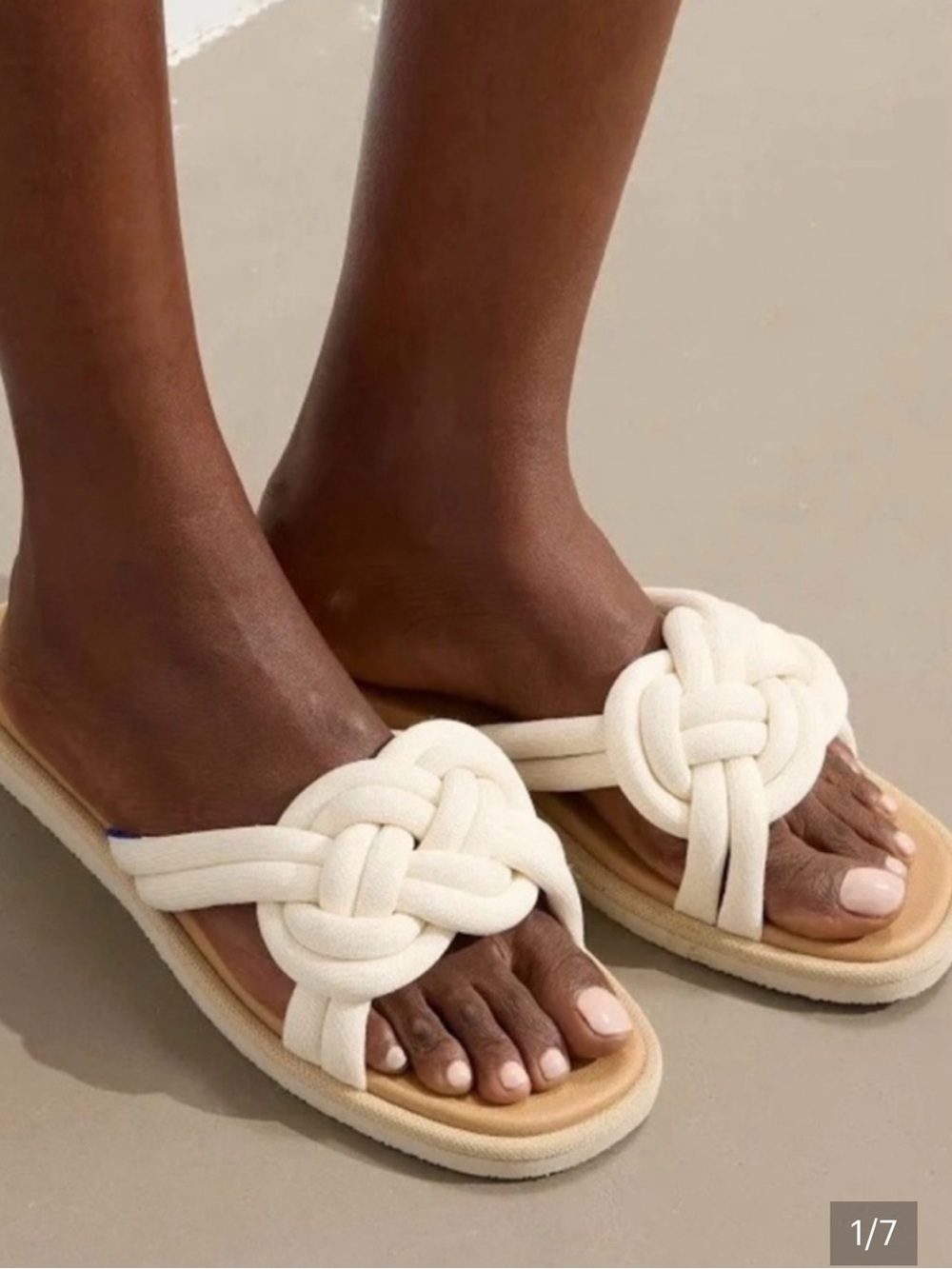 ROTHYS The Summer Sandal White Sand Knotted Slide Flats Size 9 EU 39 NEW Casual